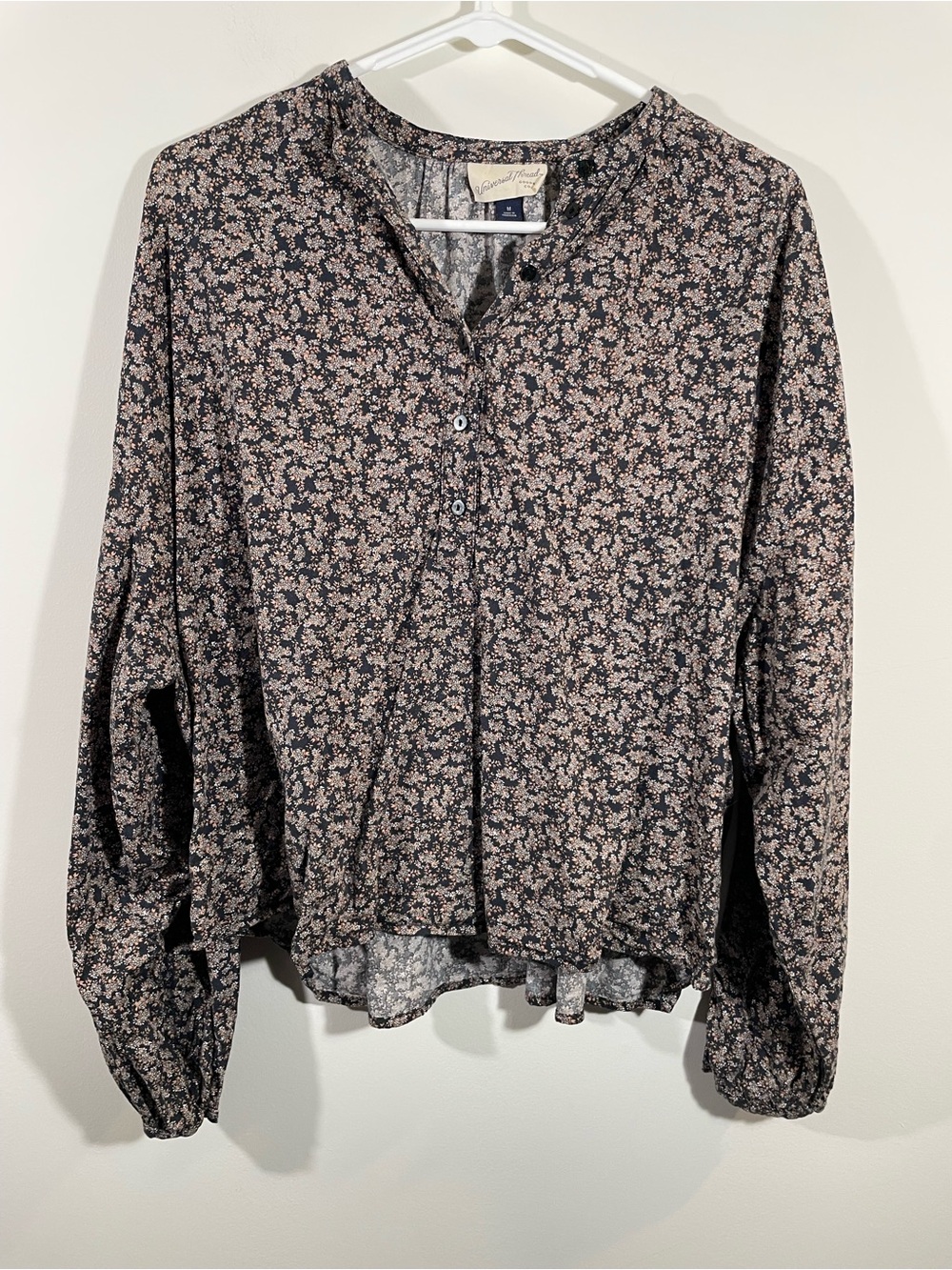 Universal Thread long sleeve half-button down floral cottage prairie blouse M